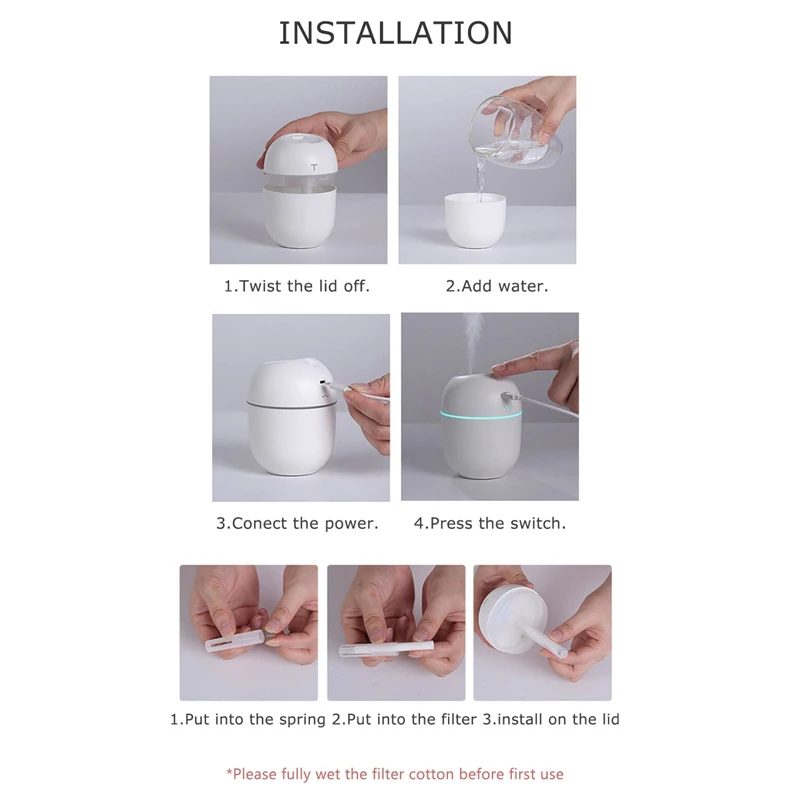 

Mini Air Humidifier 200Ml Aroma Essential Oil Diffuser for Home Car USB Desktop Quiet Sprayer with Led Night Lamp