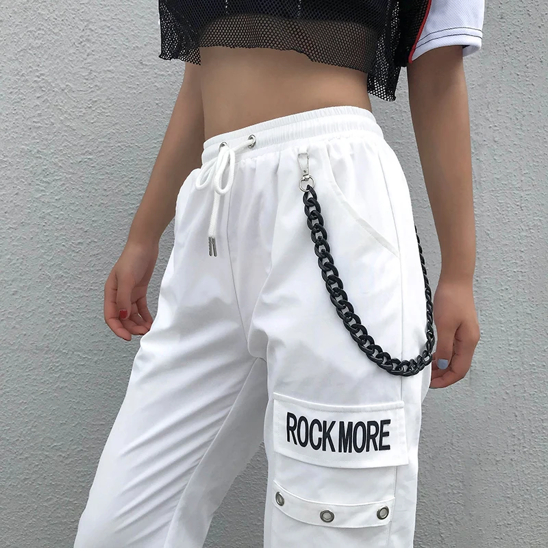 Rockmore черные брюки-карго с карманами-цепочками женские брюки с высокой талией белые широкие брюки Femme Брюки Зимняя уличная одежда осень