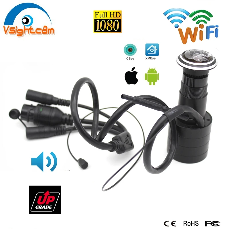 Мини глазок для двери Wi Fi IP камера с TF картой отверстием аудио 1080P объектив 1 78 мм