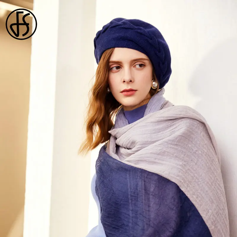 Женский вязаный берет FS однотонный во французском стиле зимний 2019 | Аксессуары