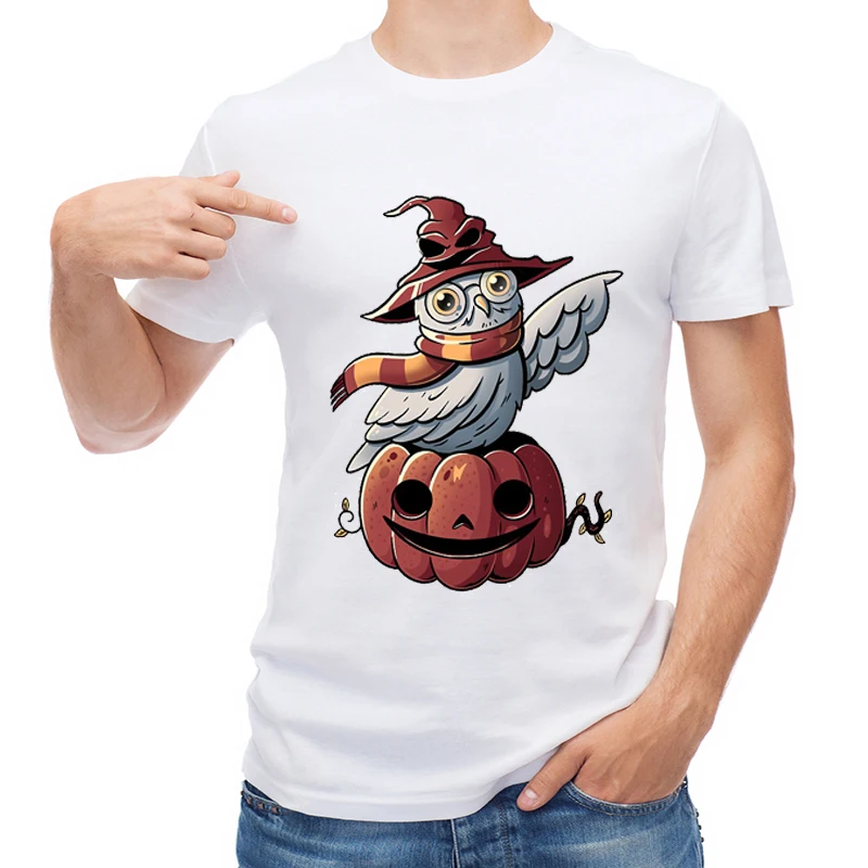 

TEEHUB Fashion Halloween Men T Shirt Hipster Funny Pumpkin Owl Printed T-shirt Short Sleeve O-Neck Tops Cool Tees