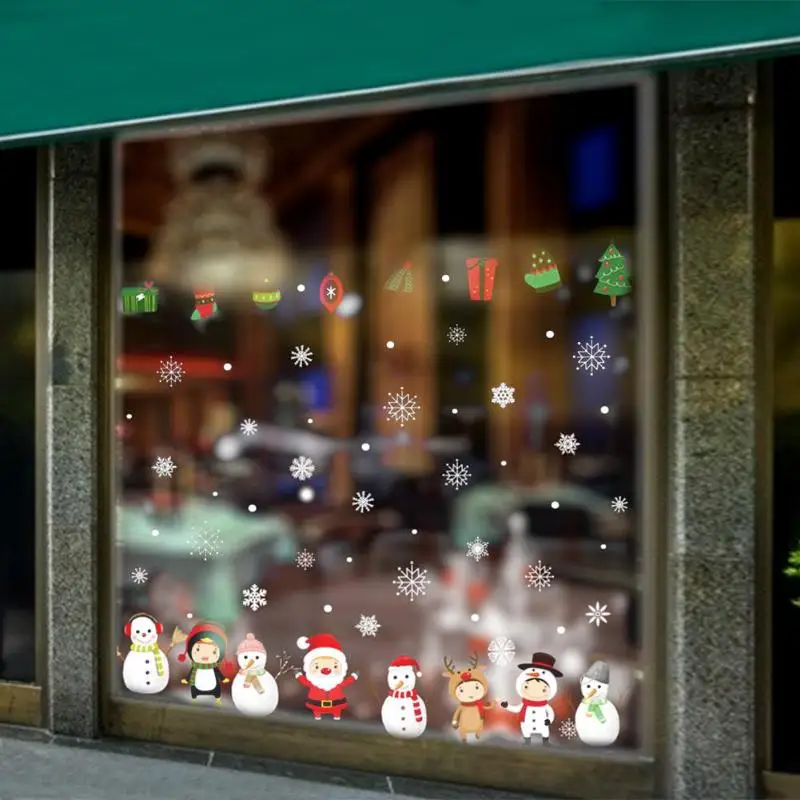 Милые рождественские наклейки на стену Санта Клаус Снеговик Снежинка ПВХ обои