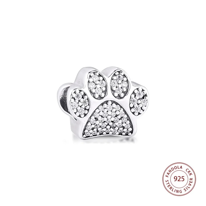 100% Стерлинговое Серебро 925 пробы прозрачный CZ Paw принт Подвески Бусины Подходит