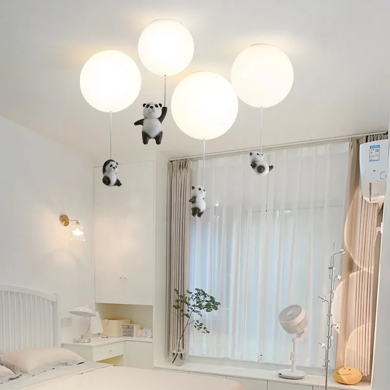 Nordic Creative Panda Bedroom LED Ceiling Lamp Living Room Children's Cartoon Animal Unique Art Decorative Lighting Fixture