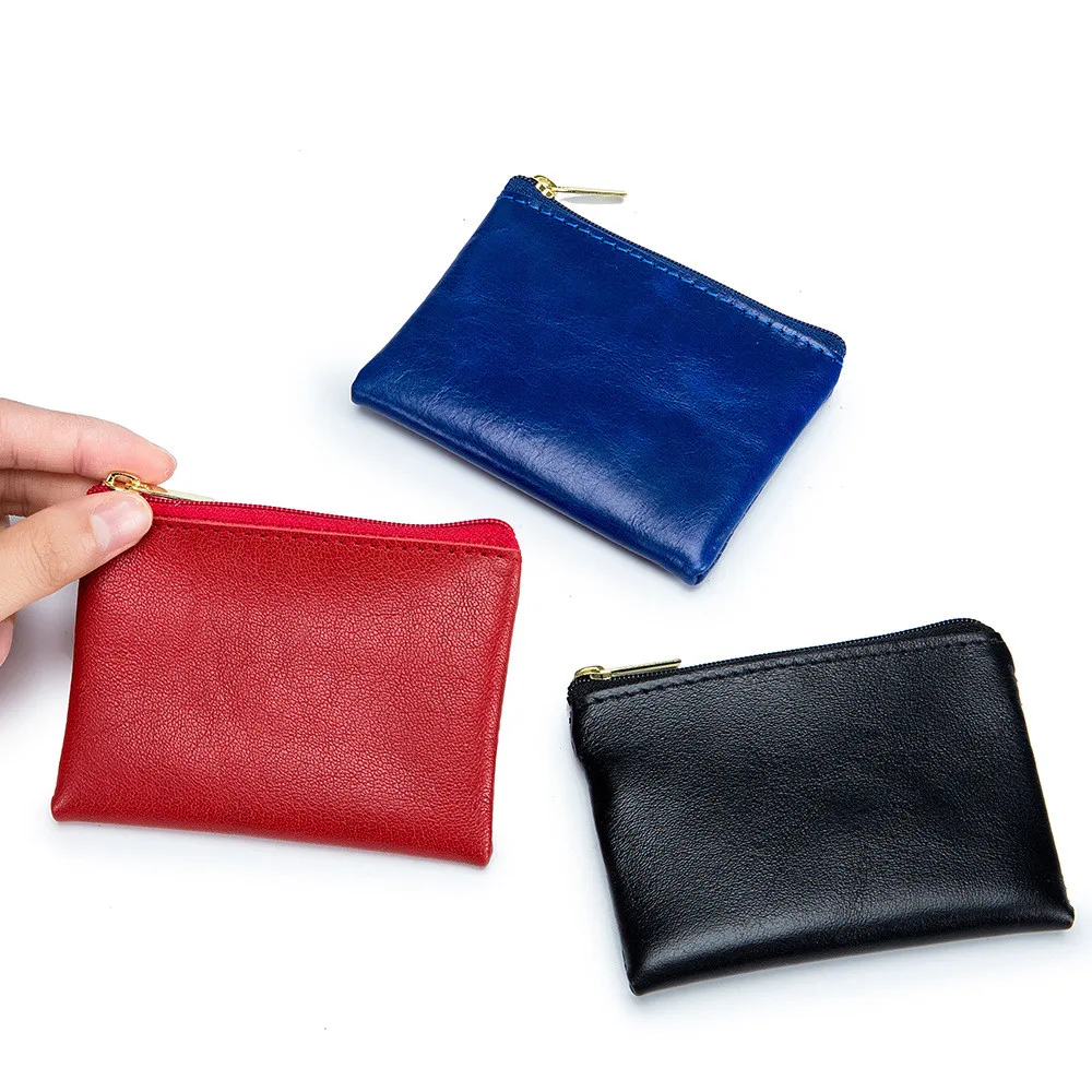 

Mini Small Wallet Change Bag Coin Purse Unisex Leather Cash Card Holder Zipper Key Earbuds Storage Bag Clutch