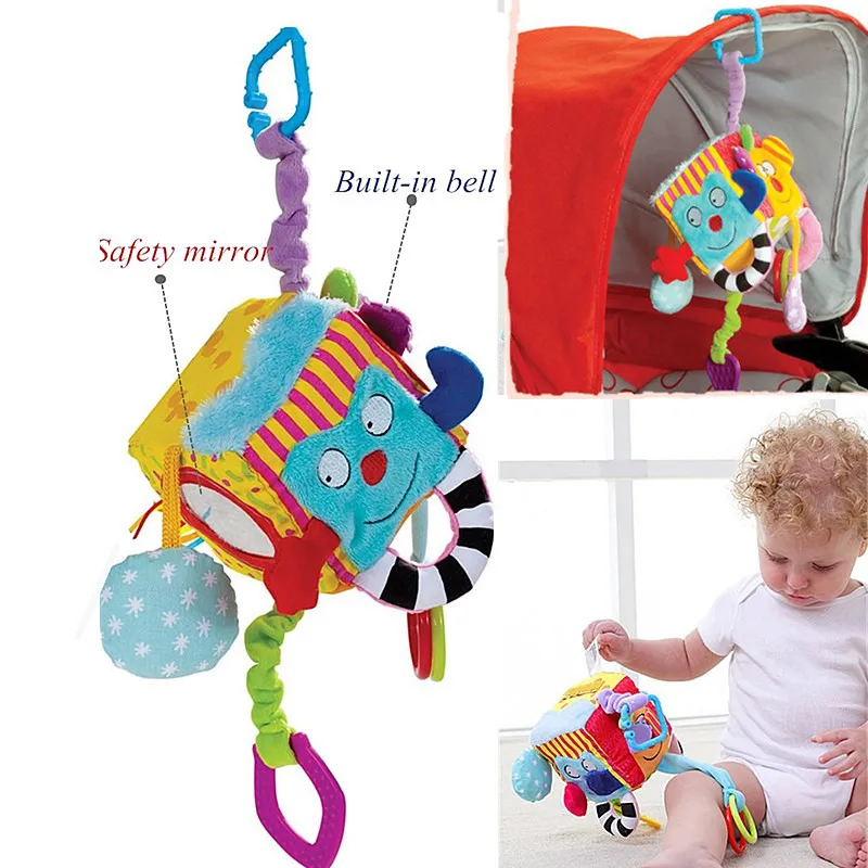 

Plush Colorful Cube Baby Rattle Toys Hanging Stroller Crib Baby Toys Cartoon Bed Bell Graphic Cognition Early Educational Toys*
