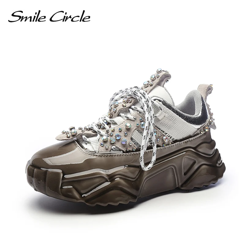 

Smile Circle Bling Sneakers Women Flat Platform Shoes 2020 Spring fashion Chunky Sneakers Thick bottom Ladies Trainers