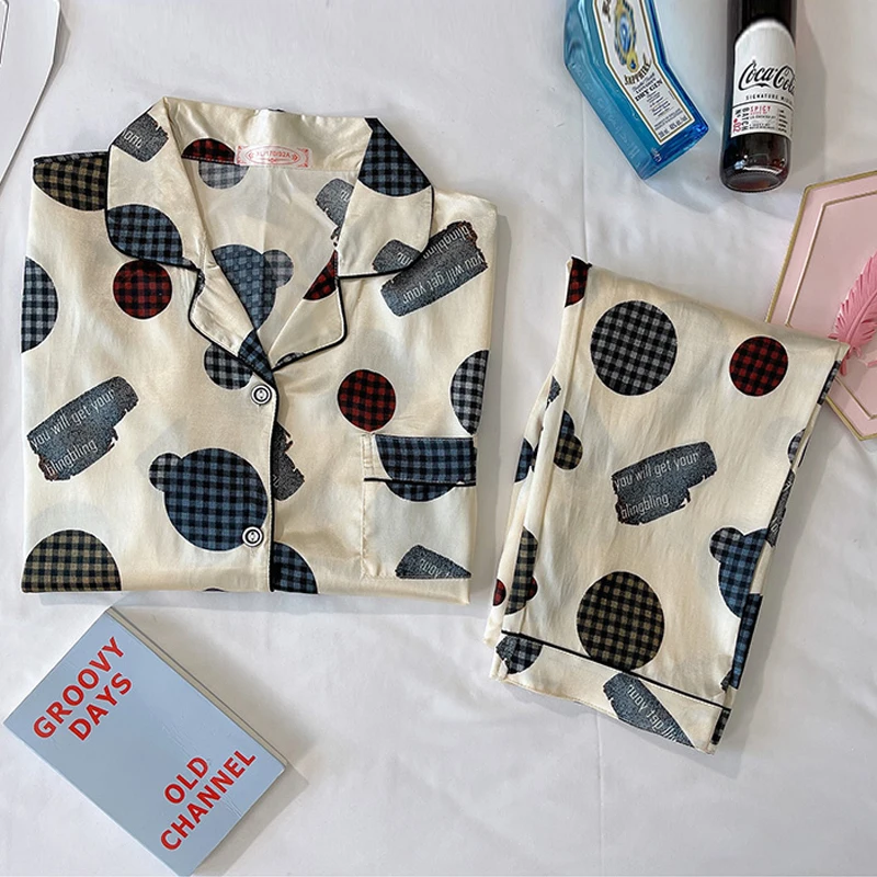 Пижама женская с отложным воротником и длинным рукавом на осень весну женское из