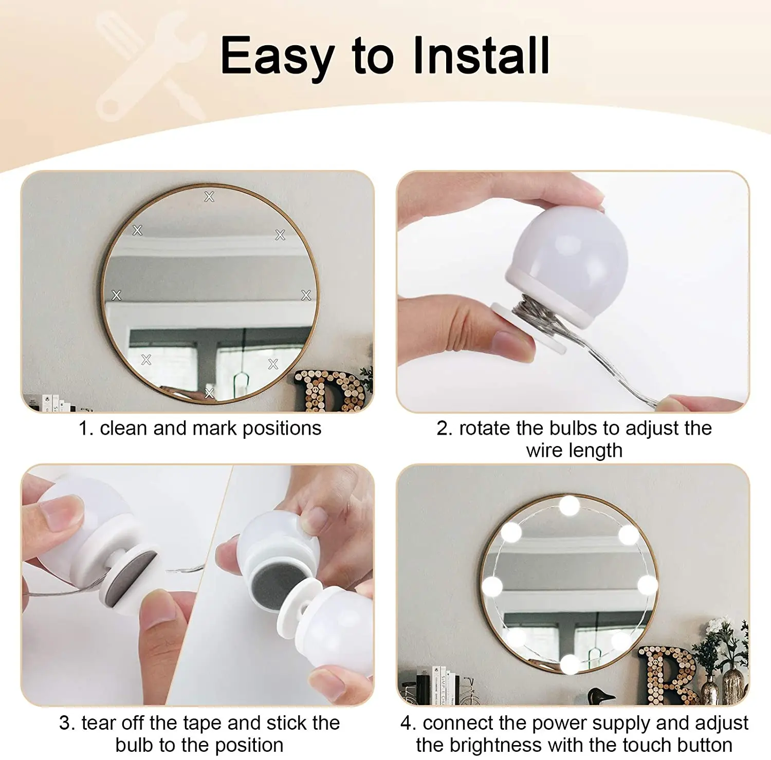 

LED Mirror Makeup BakcLight Hollywood Vanity USB Rotating Suction Cup Dressing Table Indoor Bathrooom Touch Up LED Mirror Light