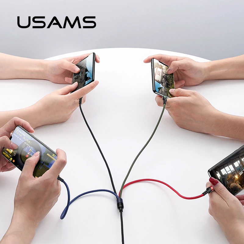 USAMS 4 в 1 3 в 1 мульти usb кабель зарядное устройство для iPhone samsung huawei xiaomi зарядный кабель системы освещения micro usb type-c