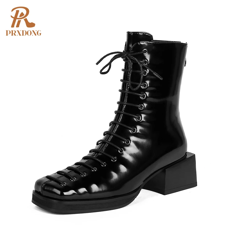 

2021 новые женские ботильоны квадратный носок 5 см обувь на квадратном высоком каблуке в стиле «осень-зима сапоги со шнуровкой; Женская повсед...