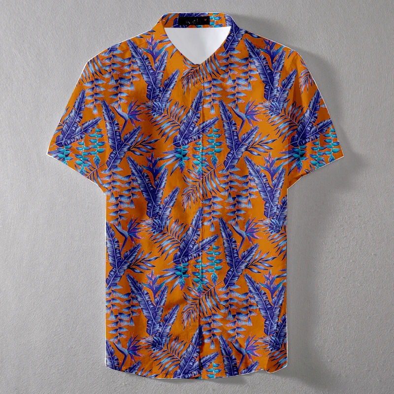 Summer Short Sleeve Hawaiian Colorful Leaf Custom Man Casual Shirt
