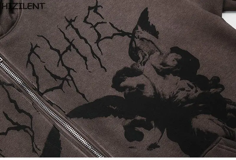 Женская уличная одежда на молнии Y2K куртка с капюшоном в стиле хип-хоп принтом