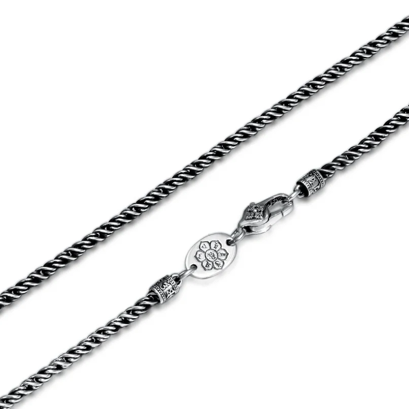 

Pure Silver 925 Sterling Silver Men Women Retro Thai Silver 2mm 3mm Twist Necklace S925 Real Silver Chain Necklace Male