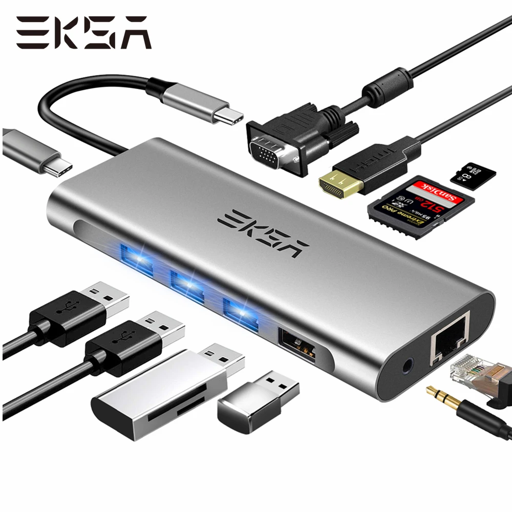 EKSA USB Type C HUB к 3 0/2 0 RJ45 VGA HDMI совместимый адаптер док станция для MacBook Pro Huawei Mate 30