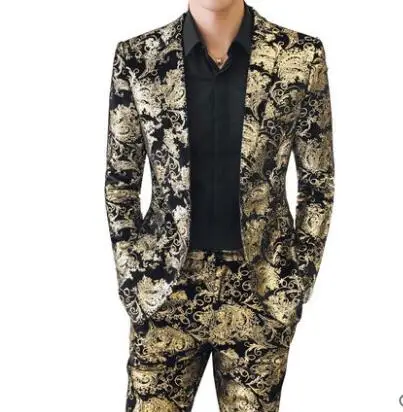 

New style men's printed suit suit European and American personality suit fashion brand Slim fashion youth show two-piece suit