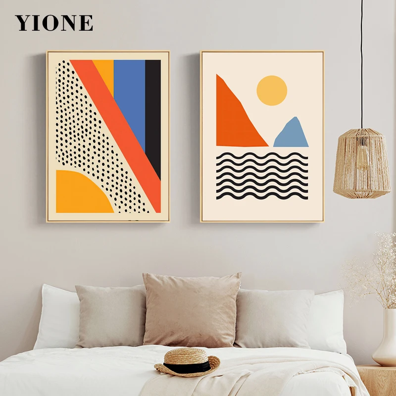 

Abstract Geometric Landscape Canvas Art Painting Nordic Sun Mountain Wall Posters and Prints Decoration Picture for Living Room