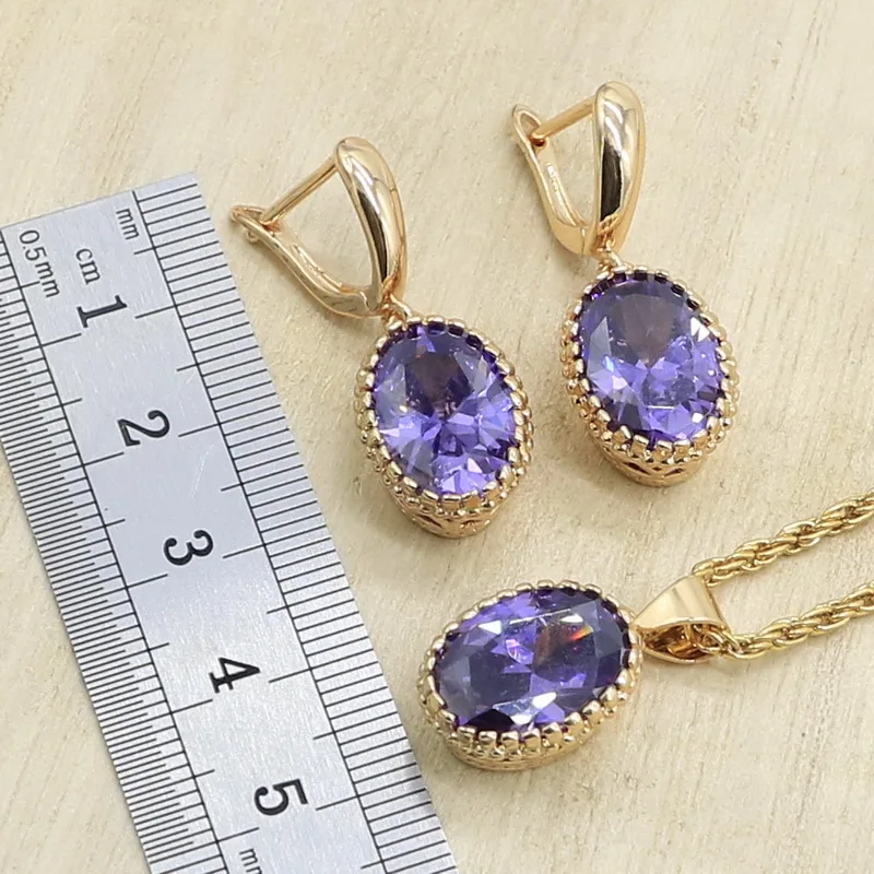 Натуральный фиолетовый кубический цирконий Свадебные Ювелирные наборы золотое