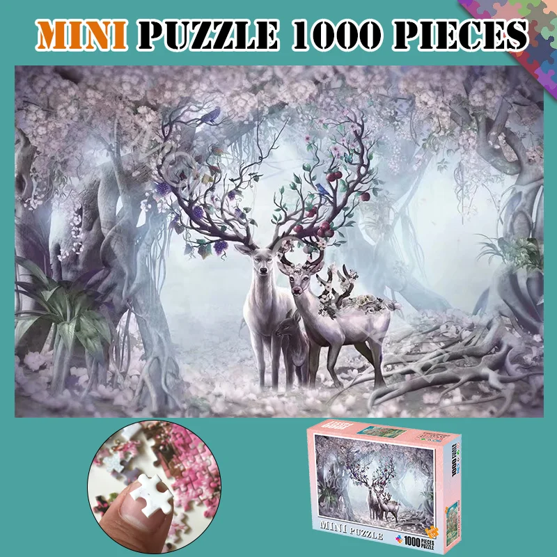 

Animal Puzzles Elk In Forest 1000 Pieces Mini Wooden Jigsaw Puzzles Adults Landscape Assembling Puzzle Games Toys Home Decor