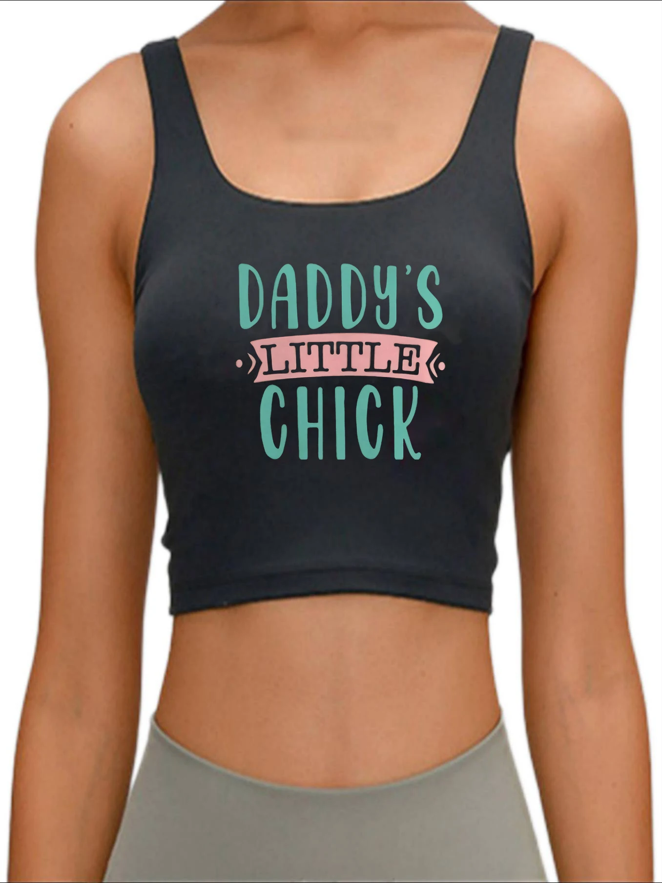 

Daddy's little chick Printing Crop Top Female Slim Fit Sports yoga tank top