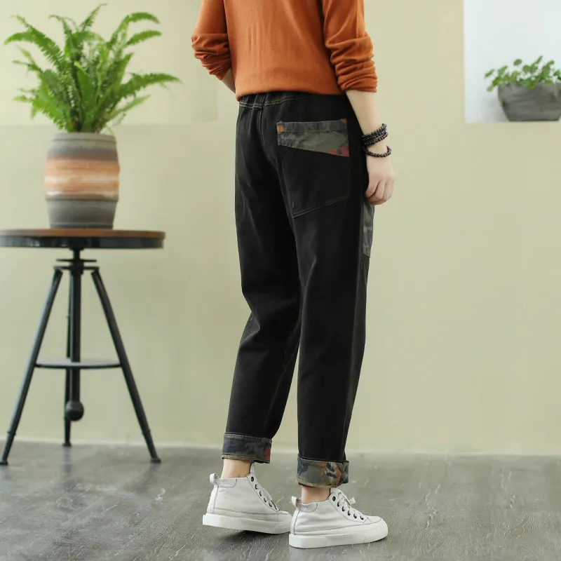 Женские джинсовые брюки Max LuLu винтажные черные шаровары в полоску с принтом