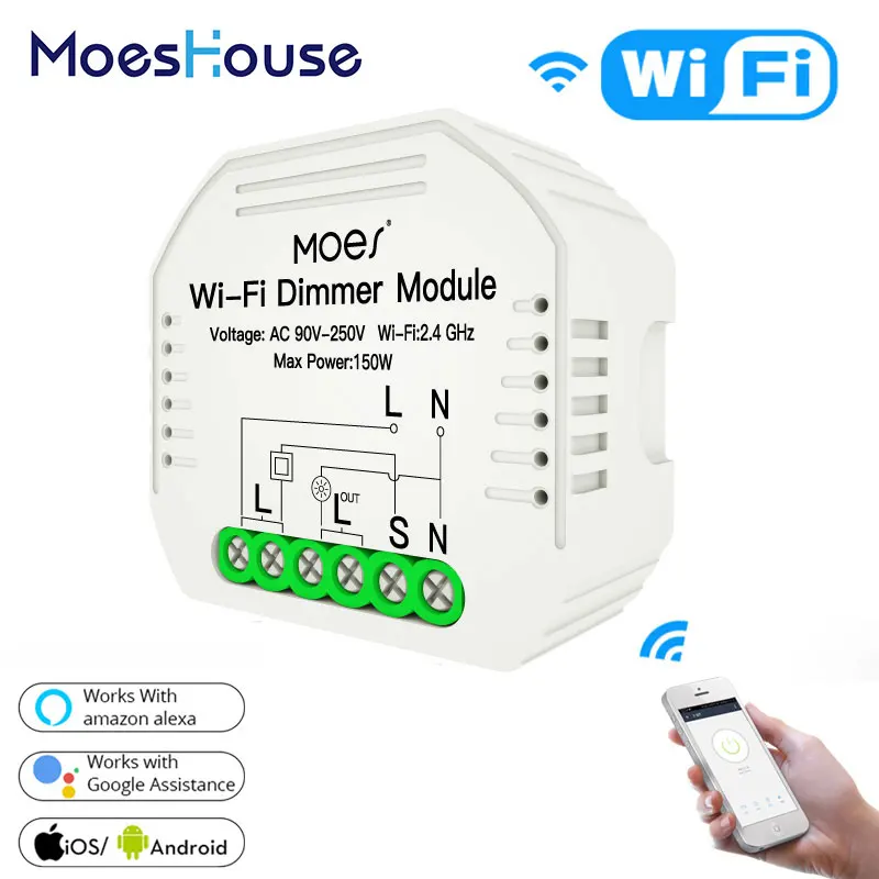 

MoesHouse DIY Smart WiFi Light LED Dimmer 1/2 Way Switch Smart Life/Tuya APP Remote Control,Works with Alexa Echo Google Home