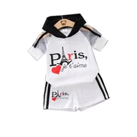 summer children fashion clothing baby boys girls letter hooded t shirt shorts 2pcssets kids infant clothes toddler sportswear