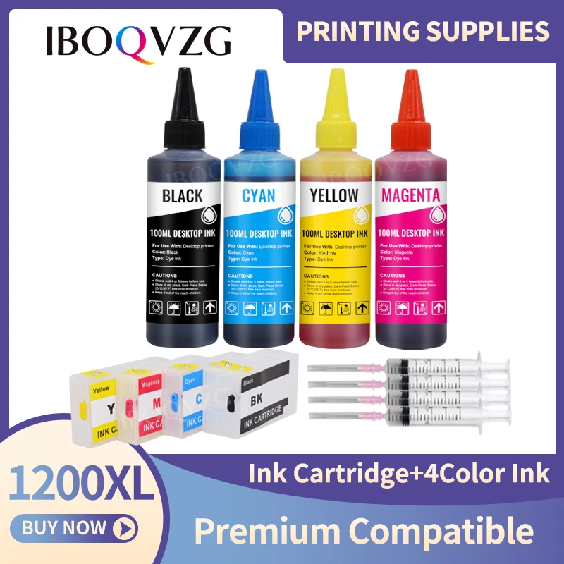 

IBOQVZG PGI-1200 PGI1200 XL Refillable Ink Cartridge for Canon MAXIFY MB2020 MB2320 MB2120 MB2720 Printer + 4 Color Bottle Ink