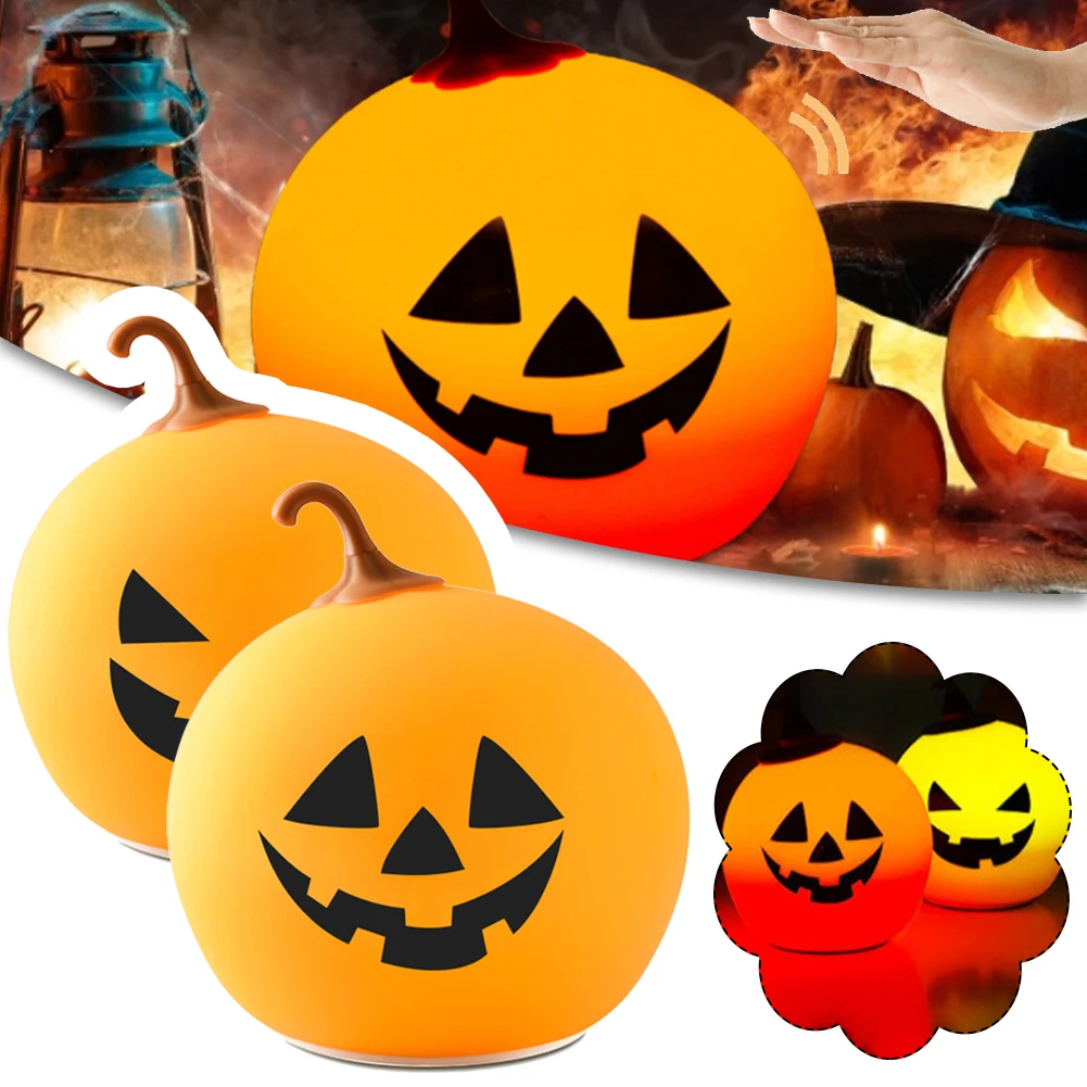 

Halloween Decoration Pumpkin Night Light Rechargeable LED Night Lamp Portable Light Tap Control Lamp Gift Party DIY Decoration