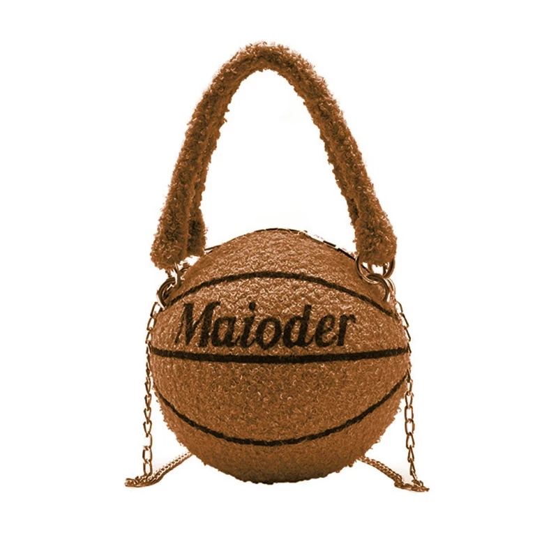 

Women PU Leather Basketball Shaped Shoulder Crossbody Bag Plush Tote Satchel