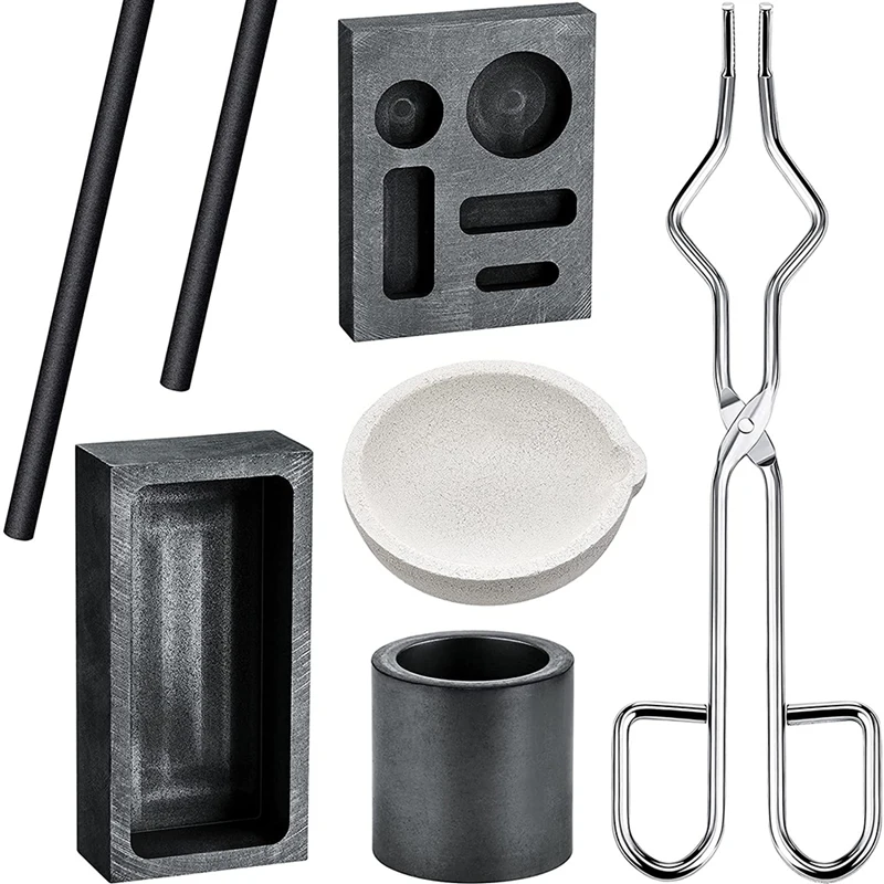 

Graphite Torch Melting Casting Kit,2 Graphite Crucible Stir Stick, Quartz Crucible, Cylindrical Graphite, Tong for Melt