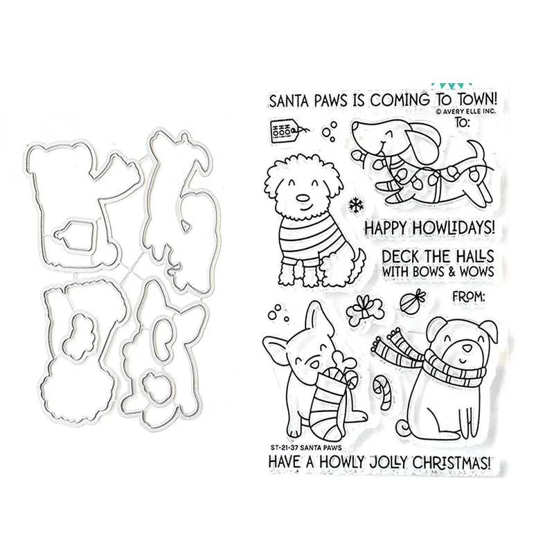

Christmas Dogs Metal Cutting Dies Scrapbook Diary Decoration Stencil Embossing Template DIY Greeting Card Handmade 2021