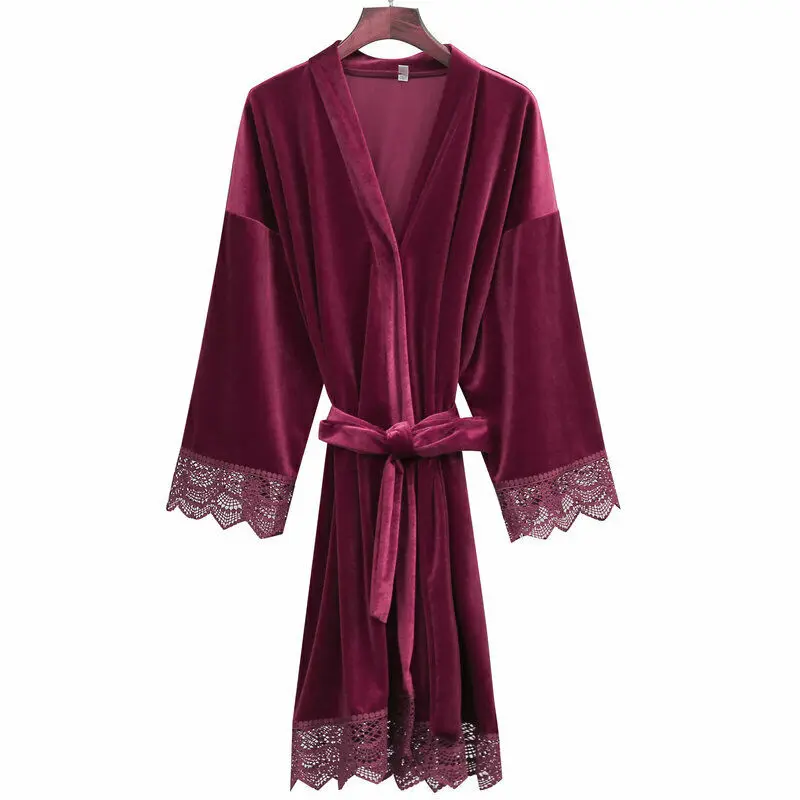Velvet Lace Robe Wedding Robe Women Bathrobe Bride Robe Bridesmaid Robes Kimono Bath Robes Sleepwear