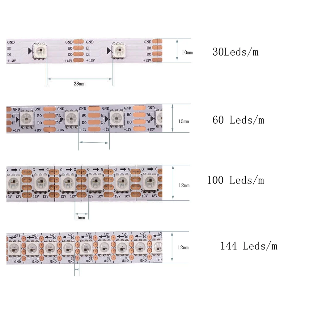 WS2815 DC12V(WS2812B/WS2813) RGB светодиодный Пиксели полосы светильник Individueel Addressable светодиодный двойной пульт дистанционного управления и 30/60/144 Пиксели/светодиодный s/m 1~ 5 м
