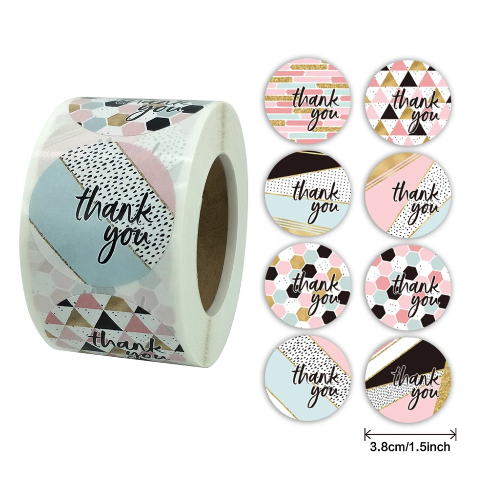 500pcs 3.8cm Thank You Stickers Business Shopping Bag Stationery Kawaii Stickers Packaging Baking Sealing Decoration Label