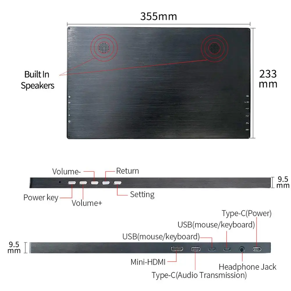 

15.6" Portable Monitor Touch HD 1080P Type-C HDMI Gaming Monitor Dual Speaker Gaming PC Monitor IPS LCD Display Portable Monitor