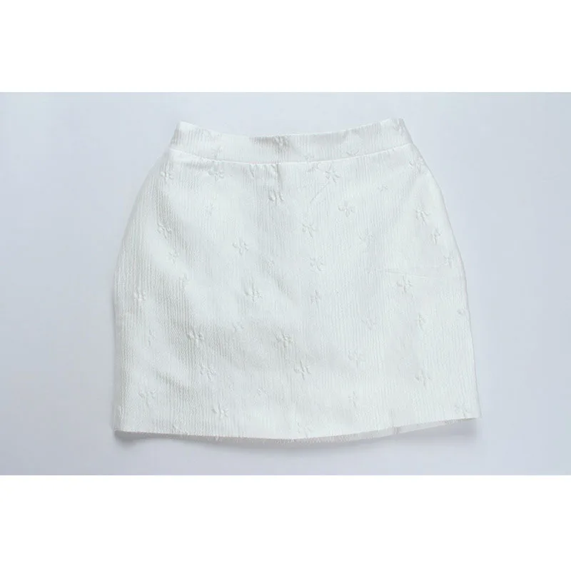 

[DEAT] Half-body Skirt Two Pieces Suit New V-Neck Long Sleeve Slim Fit Fashion White Embroidery Button Women Summer 2021 7E0818