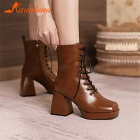 karinluna big size 34 43 brand female chunky high heels boots zip lace up platform ankle boots women casual office shoes woman