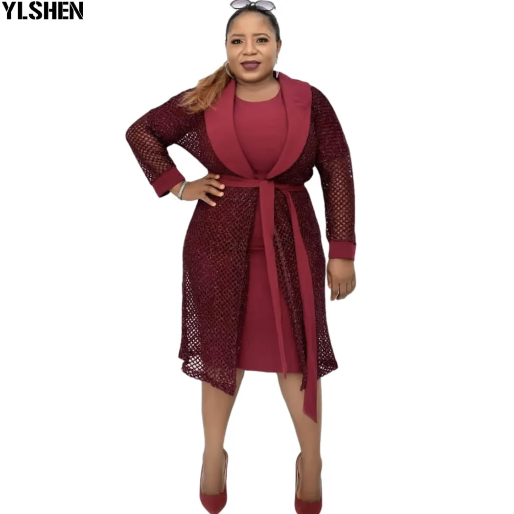 

Комплект из 2 предметов, африканские платья для женщин, Дашики, Сетчатое платье-кардиган, известный костюм, африканская одежда, Bazin Riche Robe ...