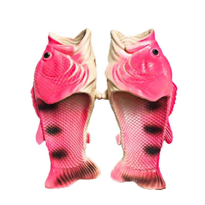 Розовый Fashion fish-Shaped female Drag Slippers flip-flops Summer Outdoor Couple Beach Slippers Breathable Unisex Beach Shoes - Цвет: Розовый