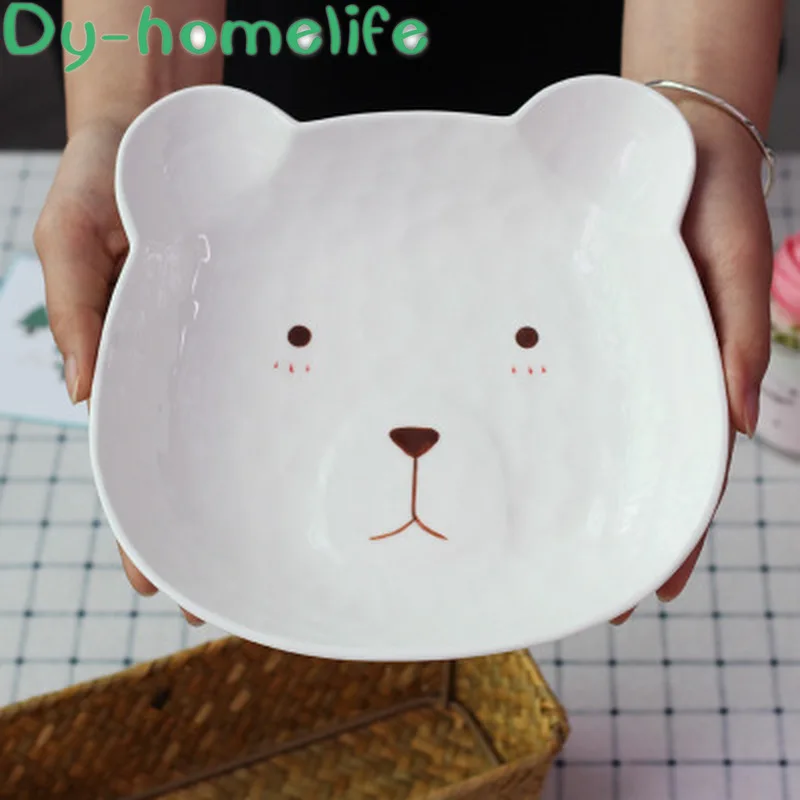 

8.5 Inch Korean Cartoon Baby Bear Ceramic Plate Home Kitchen Supplies Creative Salad Fruit Children Plate Dish
