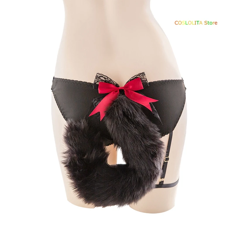 

Japanese Women Sweet Tail Panties Girls Student Kawaii Sexy Cute Plush Cute Bowknot Long Tail Fox Cat tail Briefs Cosplay