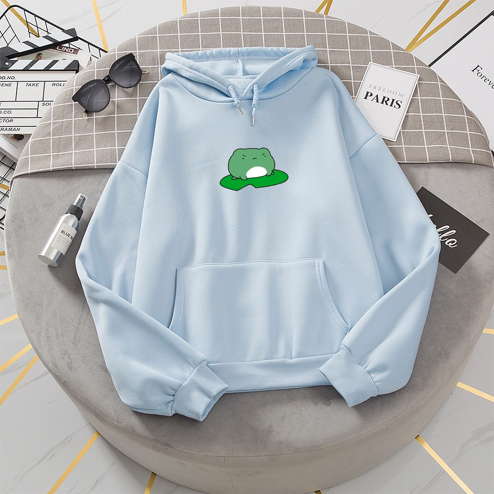 Kawaii Frog Warm Hoodies for Women Pullover Sweatshirts Oversize Casual Tracksuit Winter Hoodie with Pocket Sweetshirt for Girls