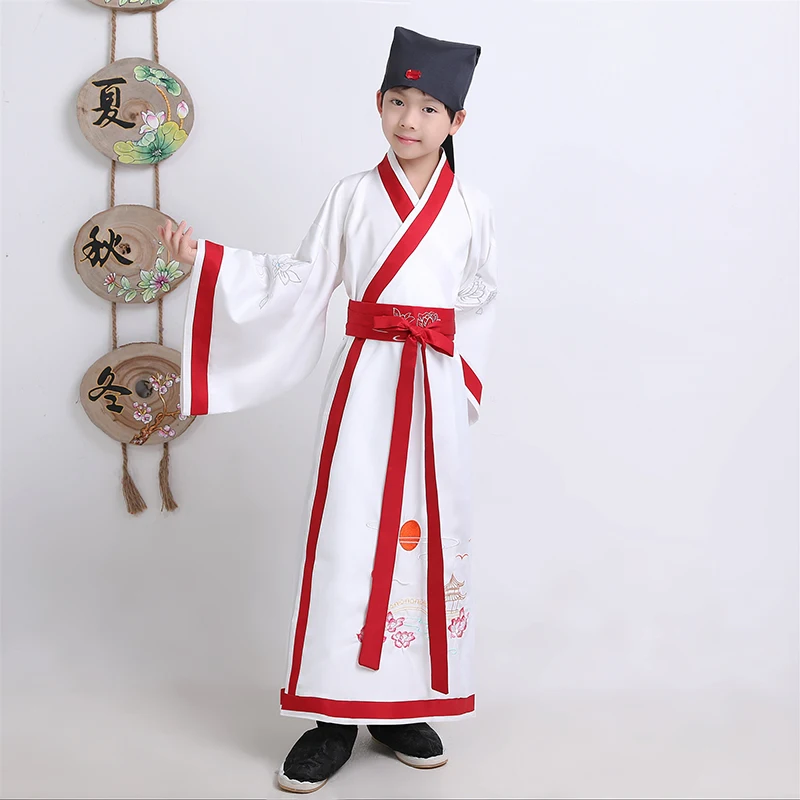 Tangsuit традиционная китайская одежда для детей Hanfu вышивка древняя Династия Тан топ юбка комплект из 2 предметов народное платье танцевальный костюм - Цвет: Boy Suit
