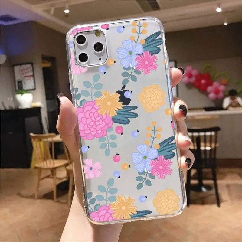 

fashion flower beautiful Phone Case Transparent for iPhone 6 7 8 11 12 s mini pro X XS XR MAX Plus cover funda shell