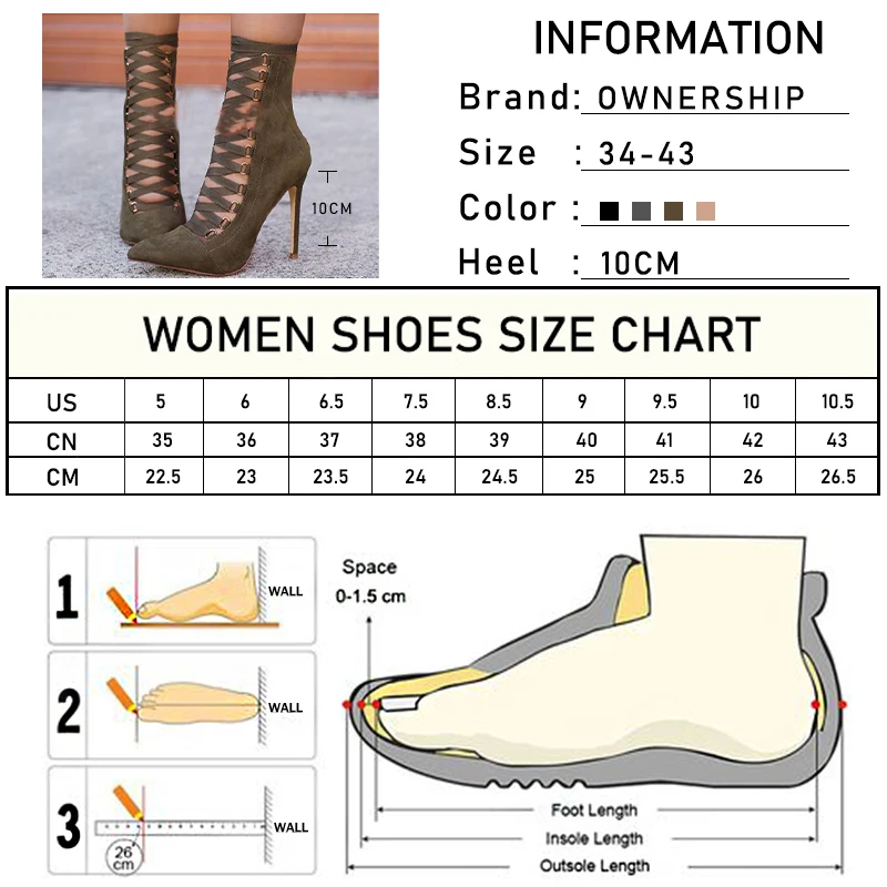 

Women Ankle Boots High Heels Lace Up Women's Cross Straps Pointed Toe Thin Ladies Autumn Pumps Woman Zip Female Shoes 2020