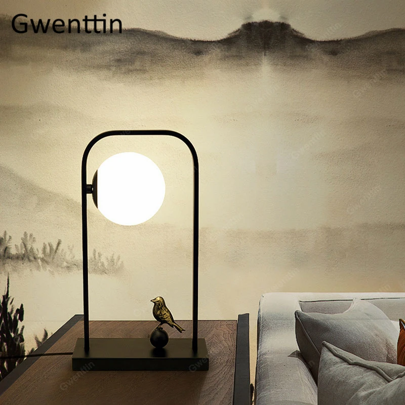 Настольная лампа в китайском стиле винтажная черная железная для гостиной