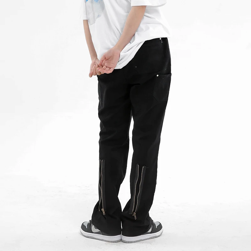 

Fashionable Vintage Cargo Flare Trousers Black Brown Streetwear Wide Leg Pants Adjustable Zipper Men Women Micro-flare Pant