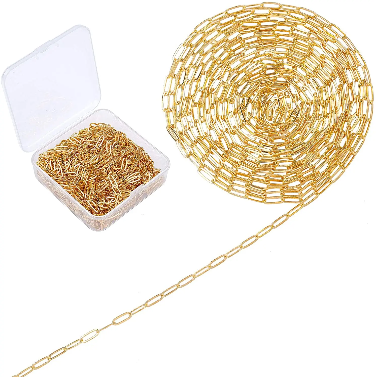 

32Feet/10m Gold Paperclip Chains Link Spool Bulk Necklace Width 4.3mm for Women Jewelry Necklace Bracelet Pendant Making