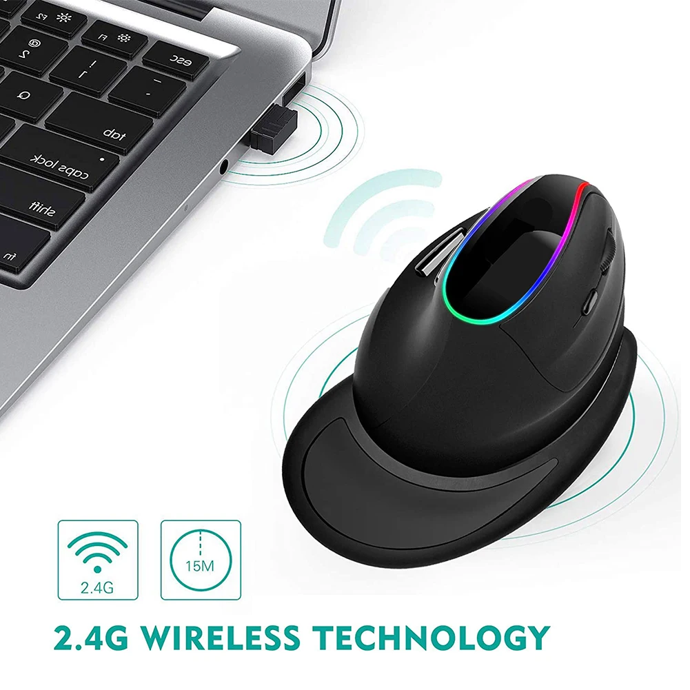 

2.4G RGB Type-c Home Office With USB Receiver Rechargeable Vertical Wireless Mouse Portable 7 Buttons Ergonomic For Windows OS